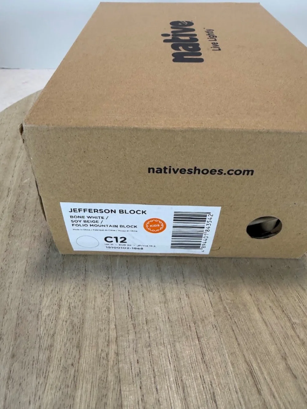 Native Jefferson Block Kids C12 Bone White Slip On Shoes New w/ Box